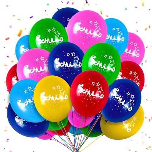 30Stück einschulung schulanfang deko SCHULKINDballon+Schuleinführung Luftballon bunt Ballons aus 100% Naturlatex, 6 Farben Folienballons Farbmix Jungs Mädchen von Partyhausy