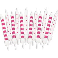 Mini-Kerzen, Pink-Weiß gestreift, 12er Pack von Partystrolche