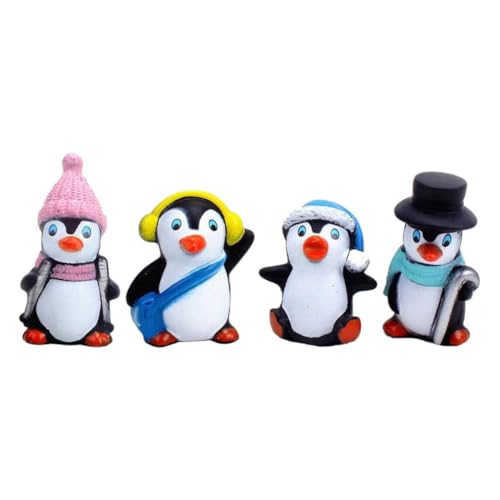 4 Stücke Mini Pinguin Figur Dekofigur Tortenfigur Tierfiguren Miniatur Ornament Glücksbringer Geburtstag Kuchen Topper für Moos Feengarten Deko Auto Armaturenbrett Dekoration Zufällig von Paryou