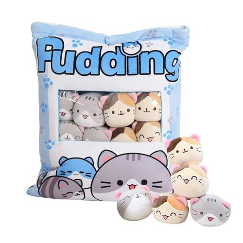 Katze Plüsch Kissen, Abnehmbare Spielzeug, Pudding Katze Kissen, Tasche mit Katze Plüsch, Niedliche Katze Dekoration Geschenk für Jugendliche, Mädchen, Kinder (8 Blau Kätzchen) von Paryou