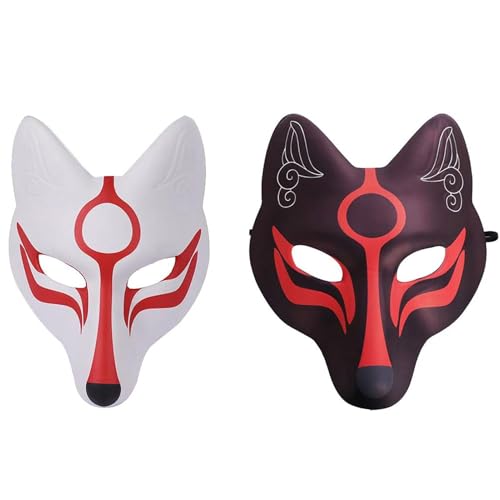 Paryou Fuchs Maske Erwachsene Gesichtsmaske Halbmaske Japanische Kabuki Cosplay Kostüm Maske für Maskenball Karneval Fasching Maskerade Theater Verkleidung 2 Stück von Paryou