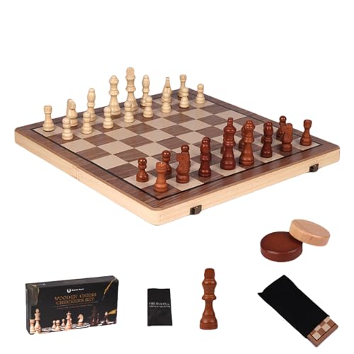 Pasdrucn 39x39cm Magnetisches Schachspiel Kinder, Schachspiel Holz, 2 In 1 Reise Schachbrett Magnetisch, Chess Board Set Klappbar, Klappbares Chess Board Mit Anleitung & Tipps (A) von Pasdrucn