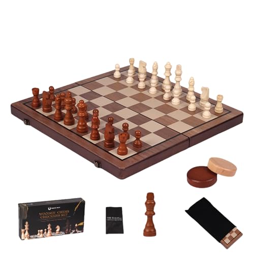 Pasdrucn 39x39cm Magnetisches Schachspiel Kinder, Schachspiel Holz, 2 In 1 Reise Schachbrett Magnetisch, Chess Board Set Klappbar, Klappbares Chess Board Mit Anleitung & Tipps (B) von Pasdrucn