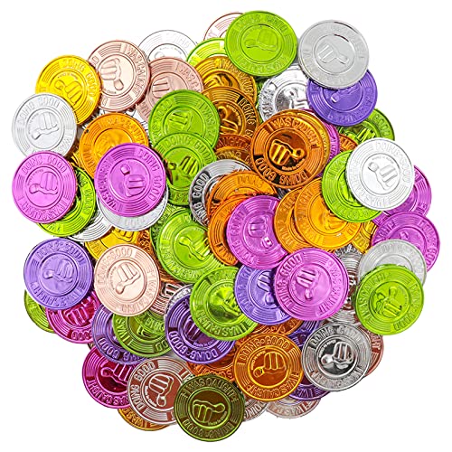 Pashali 100pcs bunte Daumen Münzen Spielgeld für Kinder Spielzeug Mitgebsel mit Kindergeburtstag kleine Geschenk für Party, Kinderpreis Goldmünzen. von Pashali