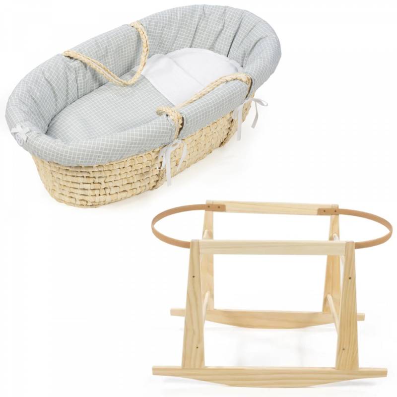 Korbtür Enfant Pasito ein Pasito Natural Wicker + Support und graue Abdeckung von Pasito a Pasito