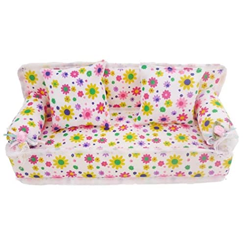 Dollhouse Möbel 1:12 Puppenhaus -Sofa 7.87x2,76x2,95 Zoll Blumenmuster Drucke Mini -Sofa und Sofa -Kissen Spielzeugzubehör für Kinder, 1 12 Skala Dollhouse Möbel von Pastoralist