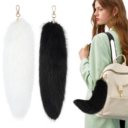 Fox Tail2PCS Fox Schwanz 12x3,5in süßer flauschiger Schwanz Schlüsselbund Pelzig Faux Pelz Schwanz mit Verschluss künstlich realistischer dekorativer Therian -Schwanz zum Geldbeutel Handtasche Cospla von Pastoralist