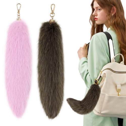 Fox Tail2PCS Fox Tail 12x3,5in niedlicher flauschiger Schwanzschlüsselkettenpelz -Faux -Pelz -Schwanz mit Verschluss künstlich realistischer dekorativer Therian -Schwanz für Geldbeutel Handtasche Cos von Pastoralist