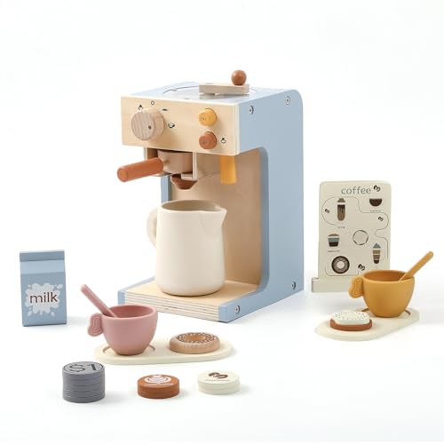 Kids Coffee Playset Holzkinder Kaffeemaschine mit Mühle Rollenspiel Interaktives Spiel Kitchen Accessoires für Mädchen & Jungen tun spielen Kinder Kaffeemaschine Spielzeug, Kinder Kaffee-Spielset für von Pastoralist