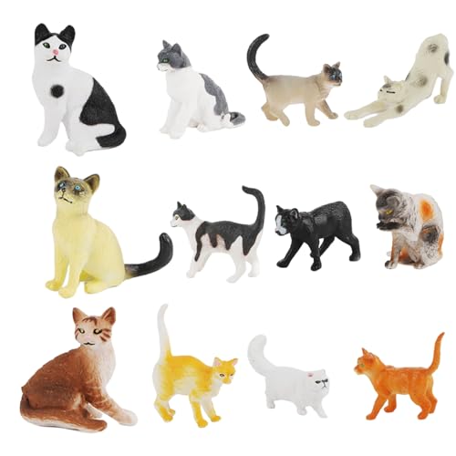 Mini-Katzen-Figuren für 3+ Kinder 12pcs Realistische Katzenspielzeug für Kinder wasserdichte Fade-resistente Plastikkatze-Kuchen-Topper für Weihnachten Geburtstag Ostern, realistische Katze von Pastoralist