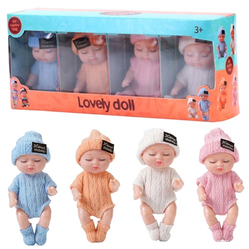 Miniaturspielzeug | Mini-Babypuppen 4pcs realistisch schlafende kleine Babypuppen mit Kleidung auf 4 Farben beweglichem Gelenk winziger Babypuppe, Geschenke für Mädchen, feste Farbenkleidung von Pastoralist