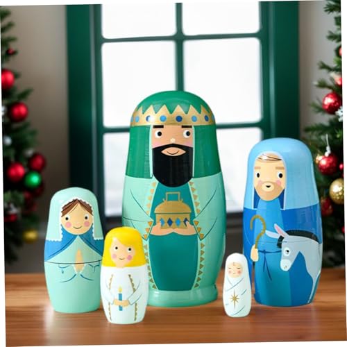 Nistpuppen Holz Russisch | 5pcs Russische Nistpuppen, niedliche Weihnachtsautivik -Nistpuppen Set, hölzerne russische Puppe, Krippe Figuren Nistspielzeug für Weihnachtsferien -Dekor Geschenk von Pastoralist