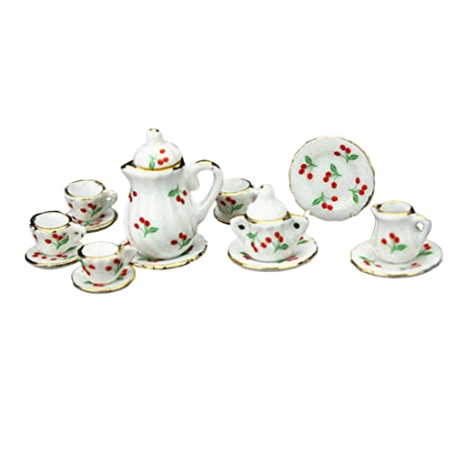 Pastoralist Dollhouse Miniature Tee -Set Porzellan Tasse Pot Teller Blumenkirschdruck 1:12 Accessoires Esswaren 15pcs Dollhouse Miniature Tee Set von Pastoralist