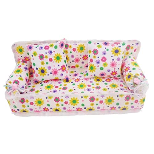 Pastoralist Dollhouse Möbel 1:12 Skala Dollhouse Sofa 7.87x2,76x2,95 Zoll Blumenmuster Drucke Mini -Sofa und Sofa -Kissen Spielzeugzubehör für Kinder Dollhouse Sofa von Pastoralist