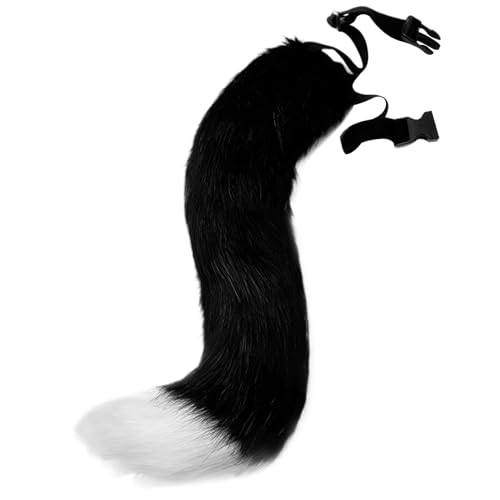 Pastoralist Furry Tail Kostüm, 50 cm/19,7 Zoll Kunstfellschwanz mit einstellbarem Taillengürtel, Fox Tail Cosplay -Kostüm, Therian Tail für Cosplay Halloween (schwarz) von Pastoralist