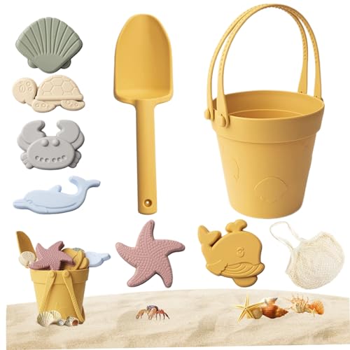 Pastoralist Kinder Sandspielzeug, 8pcs/Set Silicon Beach Sandspielzeug mit Schaufel, Eimer und Sandformen, Sandkastenspielzeug für Kleinkinder (gelb) von Pastoralist