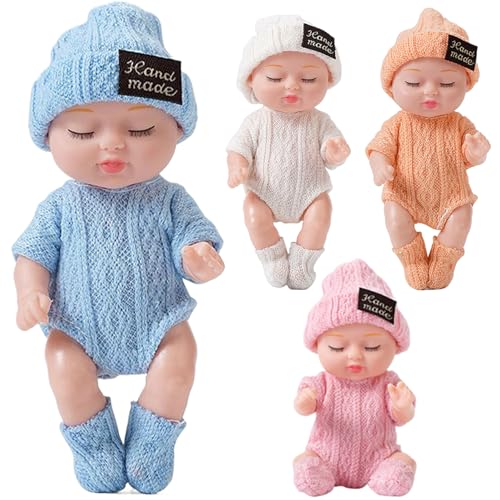 Pastoralist Mini-Babypuppen 4pcs 4 Zoll realistisch schlafend kleine Babypuppen mit Kleidung auf 4 Farben beweglichen Gelenk winzige Babypuppe, Geschenke für Mädchen, solide-conorische Kleidung von Pastoralist