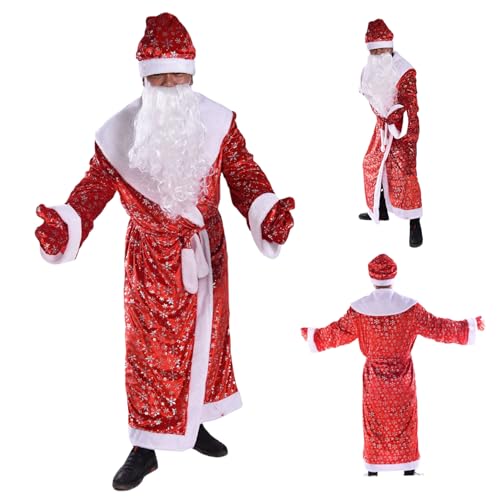 Pastoralist Santa Kostüm Erwachsene Männer, Weihnachtsmann mit Hut, Handschuhen & Bart, Erwachsener Santa Claus Kostüm für Weihnacht Cosplay von Pastoralist