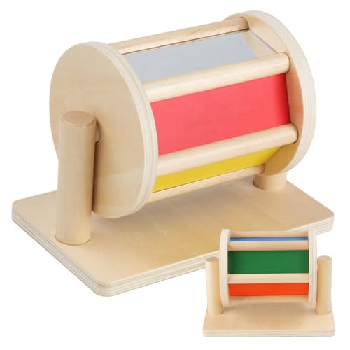 Pastoralist Spinning Rainbow Baby Spielzeug, drehendes Drum Babyspielzeug für 0-3-Jährige, sich sicher spinnende Regenbogen-Babyspielzeug Holzspinner Spielzeug mit klarem Spiegel 8.2x5.1x6.1 in von Pastoralist