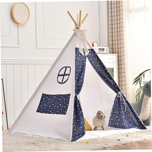 Teepee Zelt für Kinder Sternenmuster Kinder spielen Zelt mit Türvorhang & Skylight 31.5 x 31,5 x 43 Zoll Baumwollwäsche Leinen Kleinkind Zelt mit Quasten für Indoor, TEPEE Tent für Kinder, Kinder spi von Pastoralist