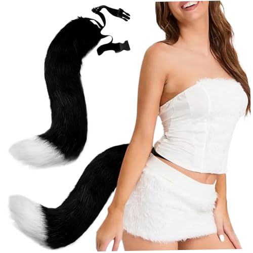 Therian Tail für Cosplay, 20 -Zoll -Fuchs -Fuchs -Schwanz mit verstellbarem Taillengürtel, Therian Tails für Halloween -Party -Kostüm (schwarz+weiß) von Pastoralist