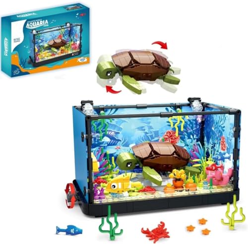 Aquarium Baustein Bausatz mit LED Licht, 725 Teile Aquarium Fish Tank Quallen Fisch Baustein Spielzeug, Kreative Geschenke für Kinder Erwachsene (7024) von Pasyru