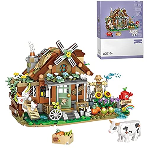 Pasyru Modular Haus Bausteine Bausatz, 899 Teile Mini Pellets Bauernhof Hütte Architektur Modell mit 2 Mini Figuren, Bauernhof Bausteine Modell, Geschenk für Erwachsene Kinder von Pasyru