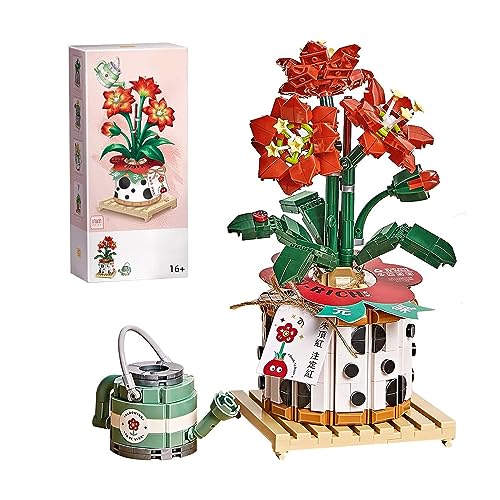 Pasyru Bonsai Pflanzen Bausatz, 703 Stück Amaryllis Strauß im Topf Mini Baustein Bausatz, kreativer DIY Kunstblumen Bausatz, Geschenk für Kinder und Erwachsene (1285) von Pasyru