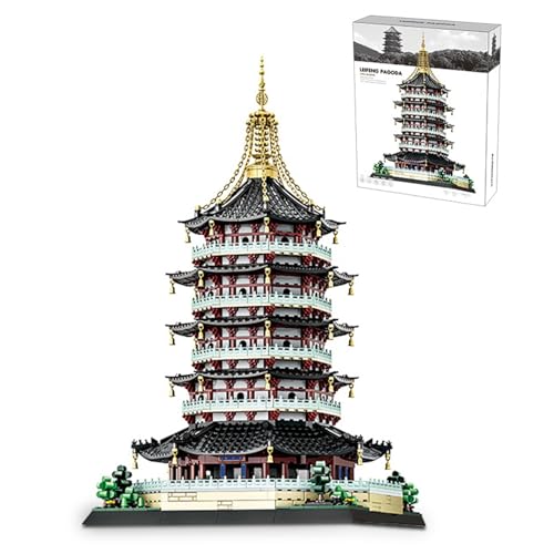 Pasyru Chinesische Architektur Bausteine, 1498 Teile Leifeng-Turm Klemmbausteine Modular Haus Bausteine Konstruktionsspielzeug, Modular Architektur Spielzeug Nicht Kompatibel mit Mainstream Marken von Pasyru