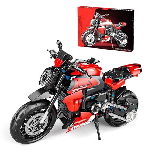 Pasyru Technik Motorrad Bausteine Set, 816 Teile Technik Klemmbausteine Motorrad Modellbausatz, 1:8 Supermotorrad Bausteine Konstruktionsspielzeug, Kompatibel mit Andere Marken von Pasyru