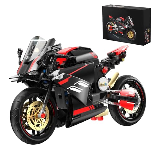 Pasyru Technik Motorrad Bausteine Set, Technik Klemmbausteine Motorrad Modellbausatz, 1:8 Supermotorrad Bausteine Konstruktionsspielzeug, Kompatibel mit Andere Marken (DAT V4) von Pasyru