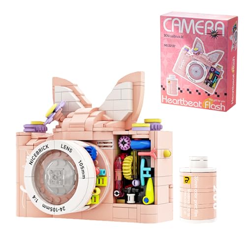 Technik Kamera Bausteine Bausatz, 558 Teile Retro Kamera Bausteine Modellbausatz, Klassische Kamera Klemmbausteine Spielzeug, Geschenk für Teenager Kinder und Erwachsene (Rosa) von Pasyru