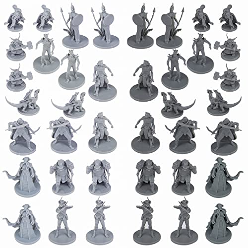 Fantasy Tischminiaturen für Dungeons and Dragons, 28 mm, 10 einzigartige Designs, unlackierte Miniaturen, ideal für D&D-Miniaturen, 40 Stück von Path Gaming