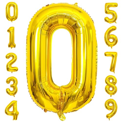 PatiCool Zahlen Luftballon 0 Gold, 100cm - 40 Zoll Luftballons Geburtstag, XXL Riesen Folienballon 0 Gold Geburtstagsdeko, Helium Ballons Zahlen für Kinder, Junge, Mädchen von PatiCool