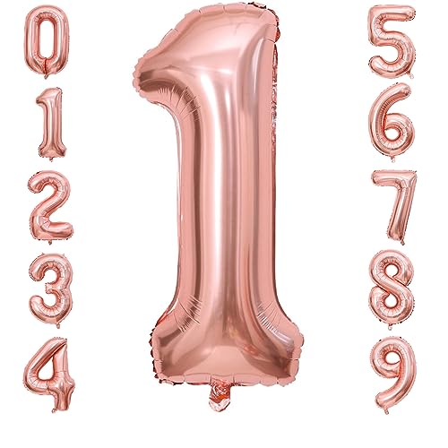 PatiCool Zahlen Luftballon 1 Rosegold, 100cm - 40 Zoll Luftballons Geburtstag, XXL Riesen Folienballon 1 Rosegold Geburtstagsdeko, Helium Ballons Zahlen für Kinder, Junge, Mädchen von PatiCool