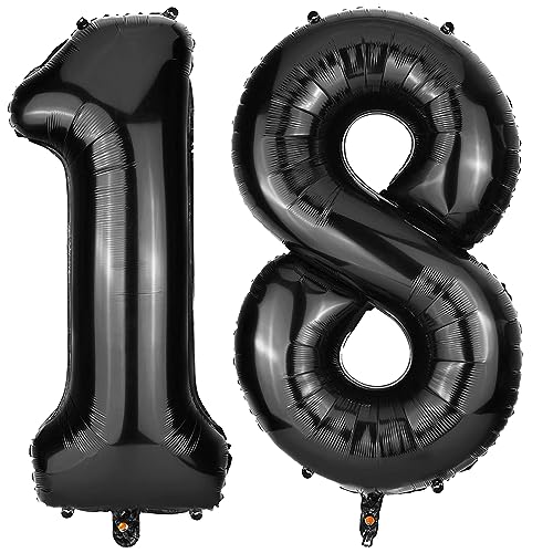 PatiCool Zahlen Luftballon 18 Schwarz, 100cm - 40 Zoll Luftballons Geburtstag, XXL Riesen Folienballon 18 Schwarz Geburtstagsdeko, Helium Ballons Zahlen 18 für Kinder, Junge, Mädchen von PatiCool