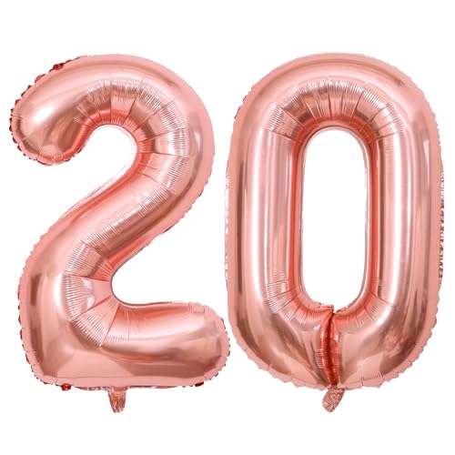 PatiCool Zahlen Luftballon 20 Rosegold, 100cm - 40 Zoll Luftballons Geburtstag, XXL Riesen Folienballon 20 Rosegold Geburtstagsdeko, Helium Ballons Zahlen 20 für Kinder, Junge, Mädchen von PatiCool