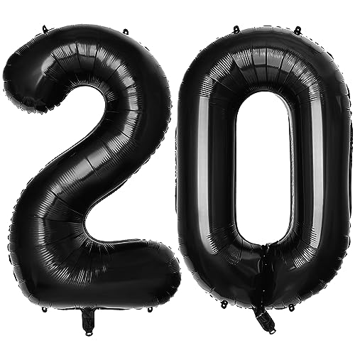 PatiCool Zahlen Luftballon 20 Schwarz, 100cm - 40 Zoll Luftballons Geburtstag, XXL Riesen Folienballon 20 Schwarz Geburtstagsdeko, Helium Ballons Zahlen 20 für Kinder, Junge, Mädchen von PatiCool