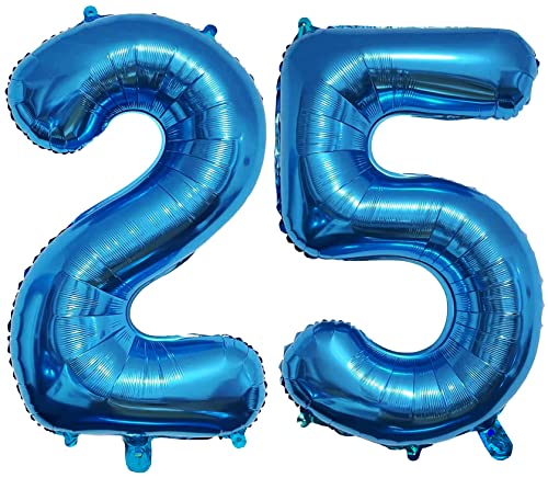 PatiCool Zahlen Luftballon 25 Blau, 100cm - 40 Zoll Luftballons Geburtstag, XXL Riesen Folienballon 25 Blau Geburtstagsdeko, Helium Ballons Zahlen 25 für Frau Mann Jahrestag Deko Geburtstags von PatiCool