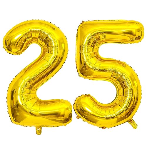 PatiCool Zahlen Luftballon 25 Gold, 100cm - 40 Zoll Luftballons Geburtstag, XXL Riesen Folienballon 25 Gold Geburtstagsdeko, Helium Ballons Zahlen 25 für Frau Mann Jahrestag Deko Geburtstags von PatiCool