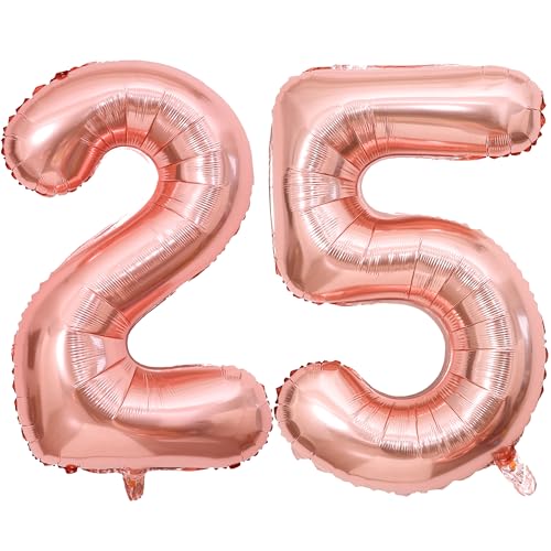 PatiCool Zahlen Luftballon 25 Rosegold, 100cm - 40 Zoll Luftballons Geburtstag, XXL Riesen Folienballon 25 Rosegold Geburtstagsdeko, Helium Ballons Zahlen 25 für Frau Mann Jahrestag Deko Geburtstags von PatiCool