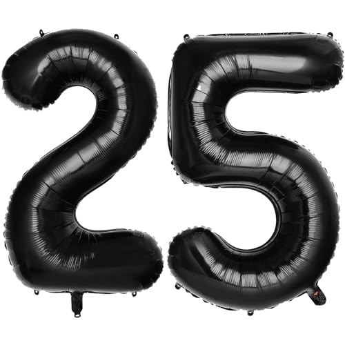 PatiCool Zahlen Luftballon 25 Schwarz, 100cm - 40 Zoll Luftballons Geburtstag, XXL Riesen Folienballon 25 Schwarz Geburtstagsdeko, Helium Ballons Zahlen 25 für Frau Mann Jahrestag Deko Geburtstags von PatiCool