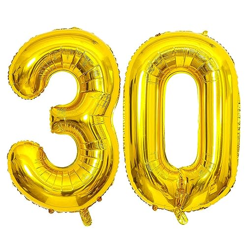 PatiCool Zahlen Luftballon 30 Gold, 100cm - 40 Zoll Luftballons Geburtstag, XXL Riesen Folienballon 30 Gold Geburtstagsdeko, Helium Ballons Zahlen 30 für Frau Mann Jahrestag Deko Geburtstags von PatiCool