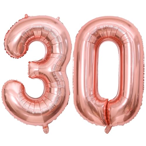 PatiCool Zahlen Luftballon 30 Rosegold, 100cm - 40 Zoll Luftballons Geburtstag, XXL Riesen Folienballon 30 Rosegold Geburtstagsdeko, Helium Ballons Zahlen 30 für Frau Mann Jahrestag Deko Geburtstags von PatiCool