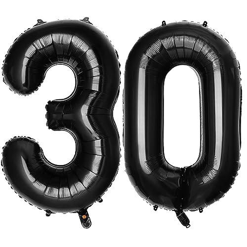 PatiCool Zahlen Luftballon 30 Schwarz, 100cm - 40 Zoll Luftballons Geburtstag, XXL Riesen Folienballon 30 Schwarz Geburtstagsdeko, Helium Ballons Zahlen 30 für Frau Mann Jahrestag Deko Geburtstags von PatiCool