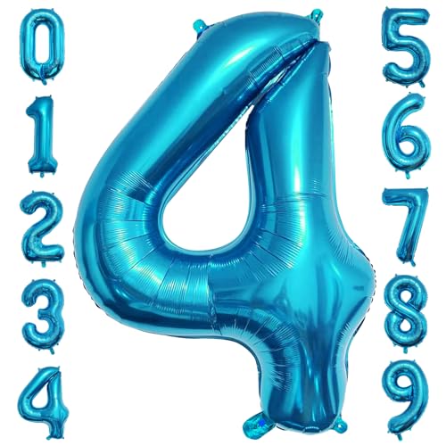 PatiCool Zahlen Luftballon 4 Blau, 100cm - 40 Zoll Luftballons Geburtstag, XXL Riesen Folienballon 4 Blau Geburtstagsdeko, Helium Ballons Zahlen 4 für Frau Mann Jahrestag Deko von PatiCool