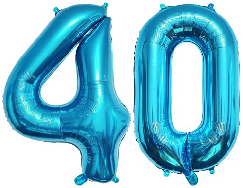 PatiCool Zahlen Luftballon 40 Blau, 100cm - 40 Zoll Luftballons Geburtstag, XXL Riesen Folienballon 40 Blau Geburtstagsdeko, Helium Ballons Zahlen 40 für Frau Mann Jahrestag Deko Geburtstags von PatiCool