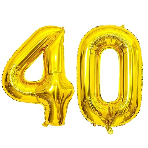 PatiCool Zahlen Luftballon 40 Gold, 100cm - 40 Zoll Luftballons Geburtstag, XXL Riesen Folienballon 40 Gold Geburtstagsdeko, Helium Ballons Zahlen 40 für Frau Mann Jahrestag Deko Geburtstags von PatiCool