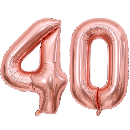 PatiCool Zahlen Luftballon 40 Rosegold, 100cm - 40 Zoll Luftballons Geburtstag, XXL Riesen Folienballon 40 Rosegold Geburtstagsdeko, Helium Ballons Zahlen 40 für Frau Mann Jahrestag Deko Geburtstags von PatiCool