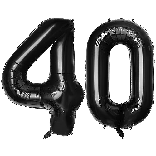 PatiCool Zahlen Luftballon 40 Schwarz, 100cm - 40 Zoll Luftballons Geburtstag, XXL Riesen Folienballon 40 Schwarz Geburtstagsdeko, Helium Ballons Zahlen 40 für Frau Mann Jahrestag Deko Geburtstags von PatiCool